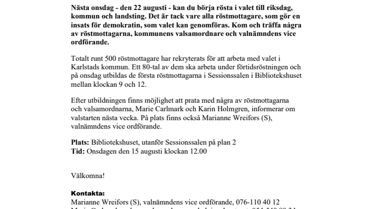 Pressinbjudan: Kom och träffa röstmottagarna i valet