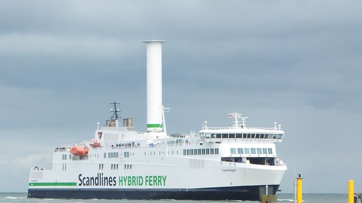 Copenhagen with rotor sail in Warnemünde - portrait