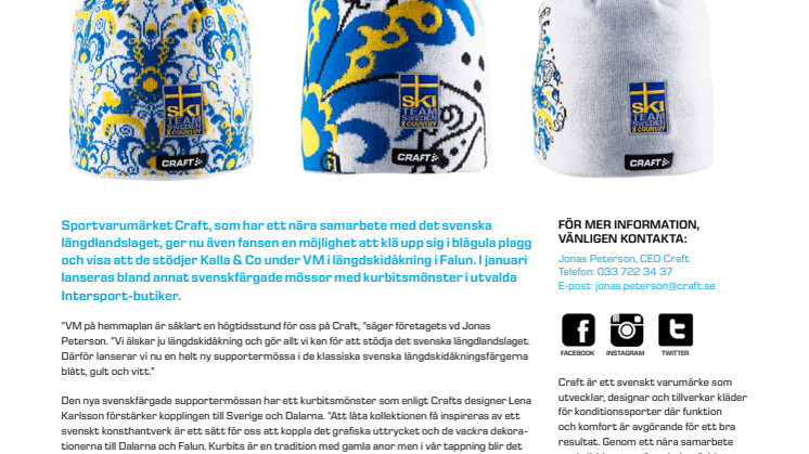 Craft och Intersport lanserar blågul mössa inför VM i Falun!