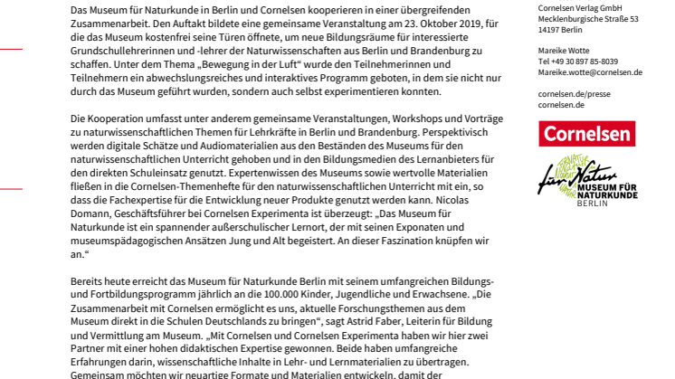 Langfristiges Museumsnetzwerk: Cornelsen kooperiert mit dem Museum für Naturkunde Berlin 