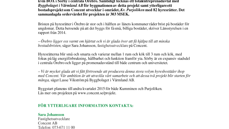 Concent utvecklar ytterligare 186 hyresrätter i Örebro