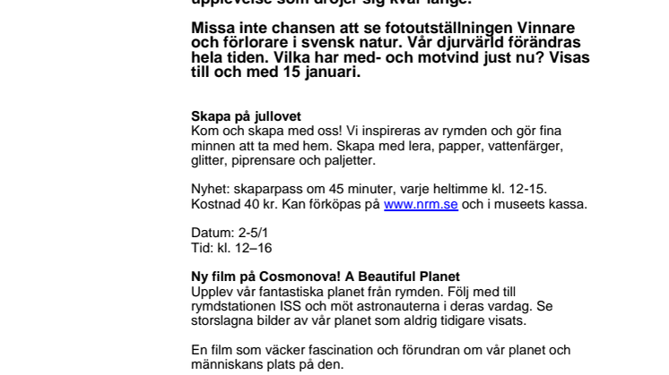 Det händer på Naturhistoriska riksmuseet i januari 2017