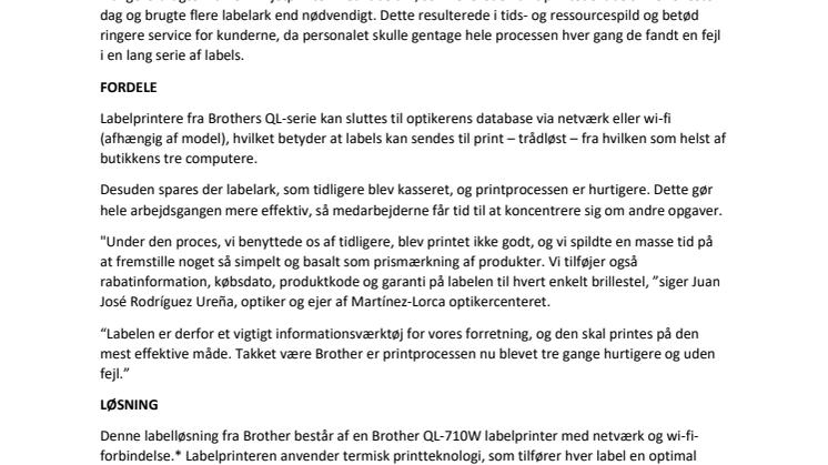 Brother tilbyder optimerede labelløsninger for optikere