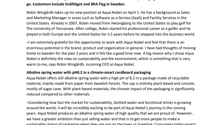 New CEO of Aqua Nobel wants more people to choose water in climate-smart cardboard packaging