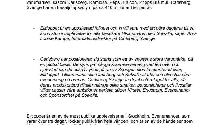 Carlsberg - huvudsponsor till Elitloppshelgen