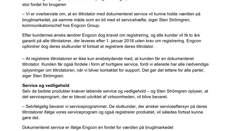 Engcon introducerer to års garanti på deres tiltrotatorer