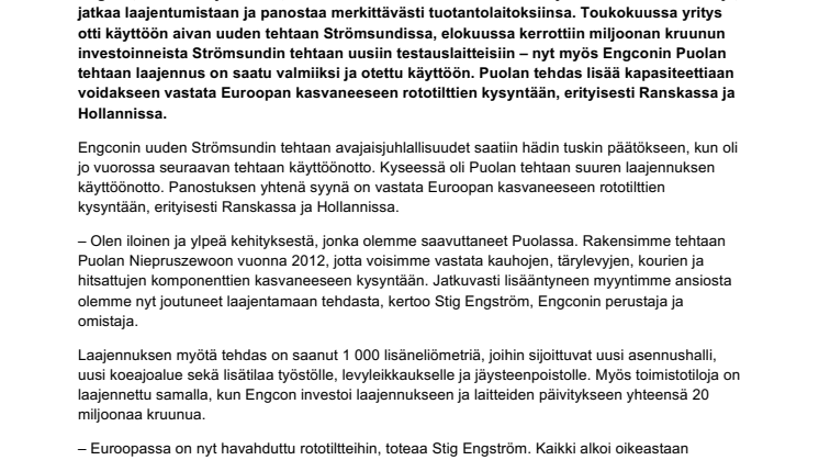 Engcon panostaa jatkossakin tuotantolaitoksiinsa