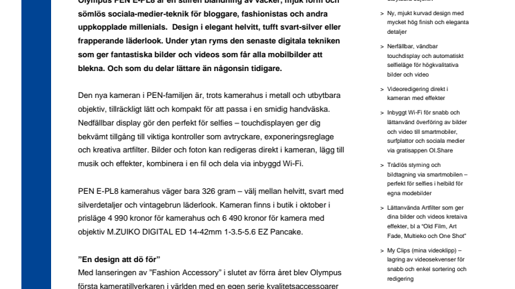 Olympus PEN E-PL8 – en hyllning till fashion, form och delning
