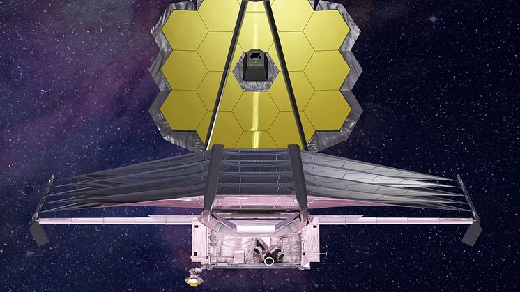 An illustration of the Webb telescope showing the segmented mirror and layered sunshield.jpg