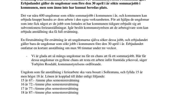 Full ersättning till arbetsgivare som erbjuder sommarjobb till unga