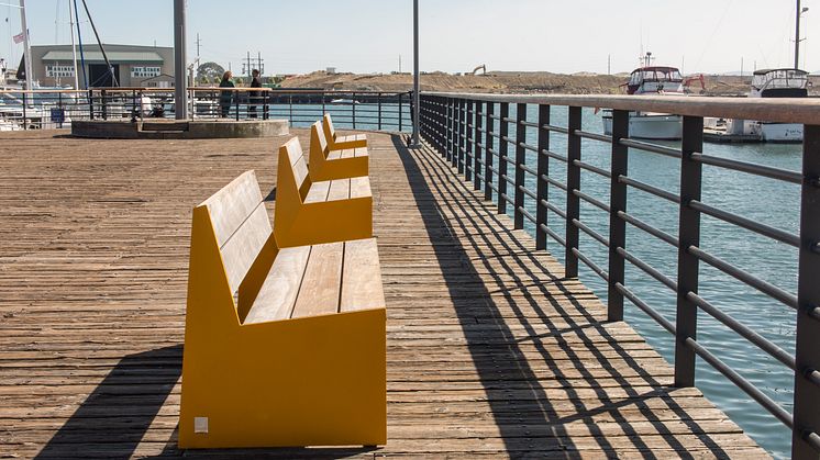 Vestre benches fabricated with Kebony Clear Decking. Photo credit: Ren Dodge