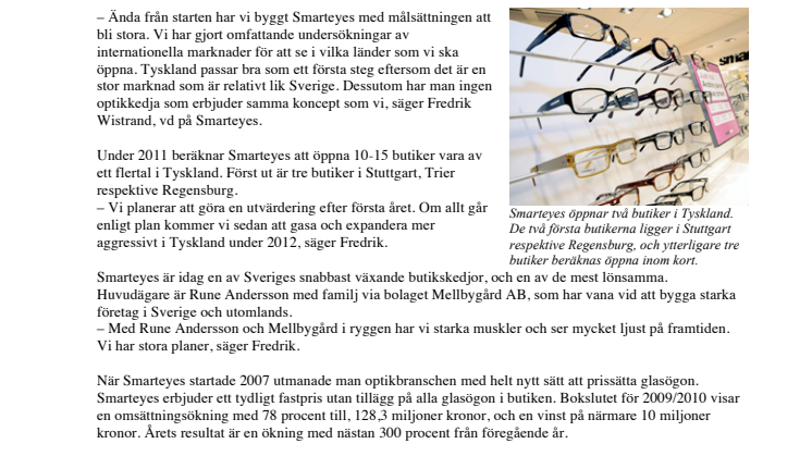 Ett starkt år i Sverige och nu står Europa på tur Smarteyes öppnar i Tyskland 