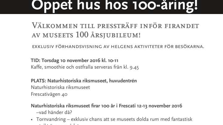Inbjudan till pressträff inför museets 100-årsjubileum