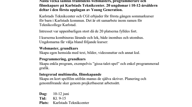 Pressinbjudan: Young Generation på Karlstads Teknikcenter