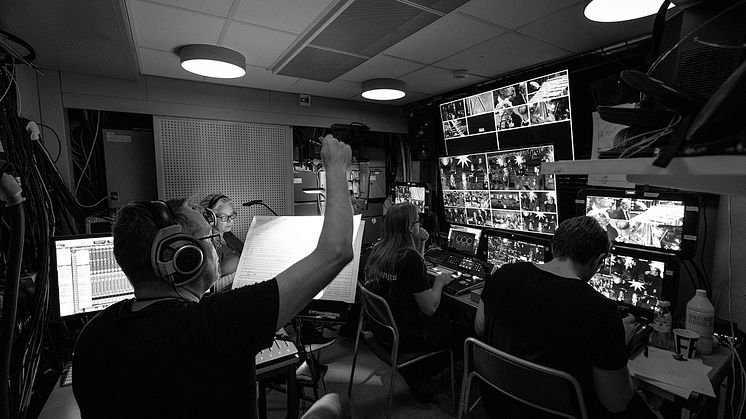 Konserthuset fortsätter sin digitala satsning under 2021. På bilden syns produktionsteamet från Nilento under ledning av Lars Nilsson. Foto: Yanan Li.