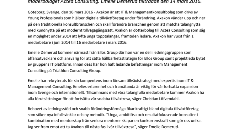 Axakon rekryterar ny VD