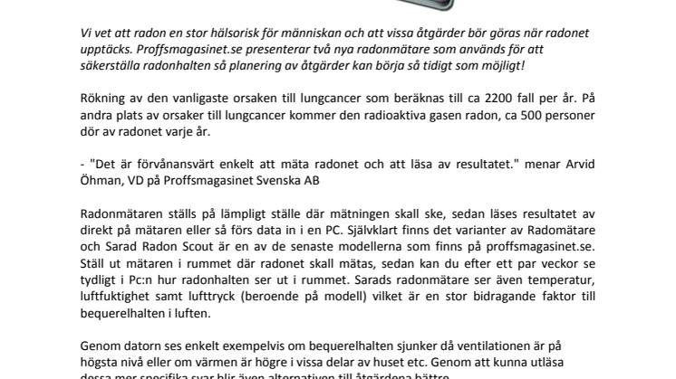 Proffsmagasinet.se öppnar dörrar för fler radonmätare