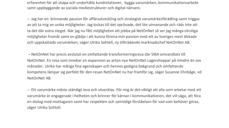 Ulrika Sohtell är NetOnNets nya marknadschef   