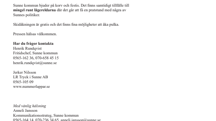 Alla Sunnebor bjuds på  aktivitetskväll vid skidbacken