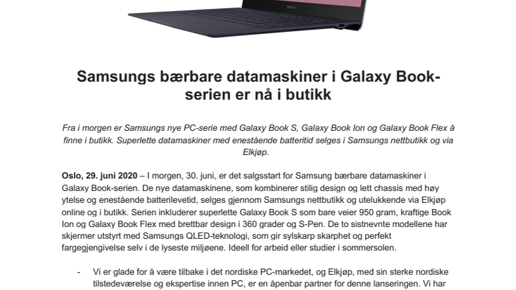 Samsungs bærbare datamaskiner i Galaxy Book-serien er nå i butikk