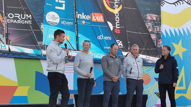 Das Offshore Team Germany (v.r.) um Teammanager Jens Kuphal und Skipper Robert Stanjek, mit Annie Lush und Phillip Kasüske freut sich auf The Ocean Race. 