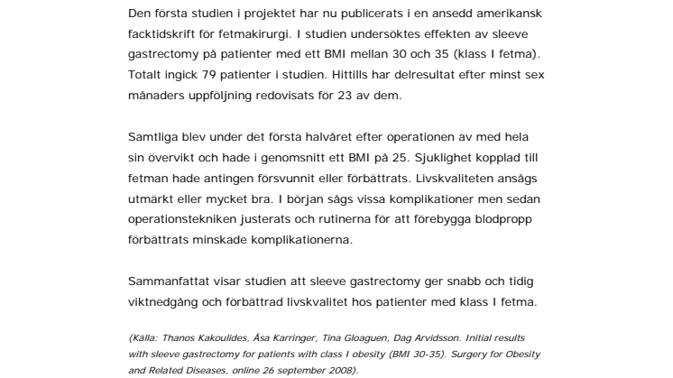 Sleeve gastrectomy – svensk forskning