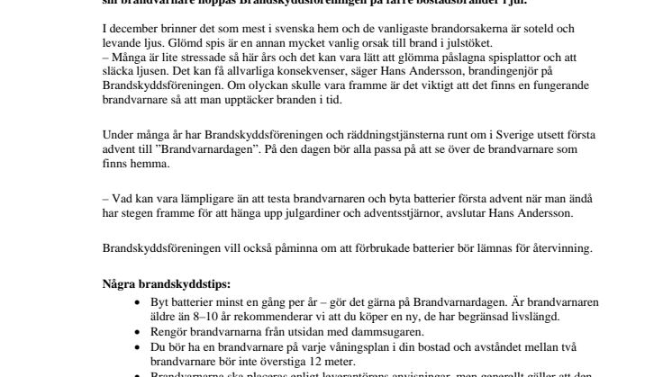 Testa brandvarnaren på 1:a advent