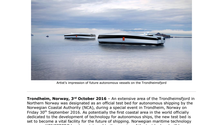 Kongsberg Maritime: World’s First Official Test Bed for Autonomous Shipping Opens in Norway