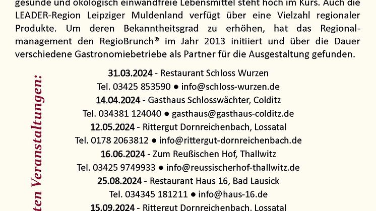 Flyer RegioBrunch Termine 2024 - Foto: Lokale Aktionsgruppe Leipziger Muldenland e.V.