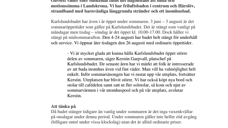 Sommaröppet på Karlslundsbadet 