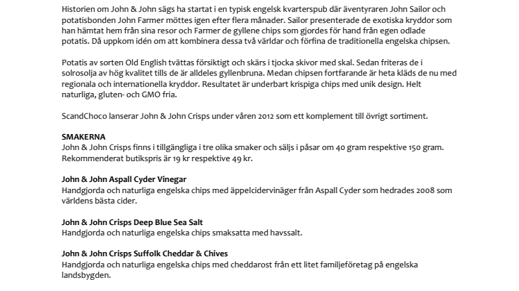 ScandChoco lanserar John & John Crisps – engelska handgjorda potatischips!
