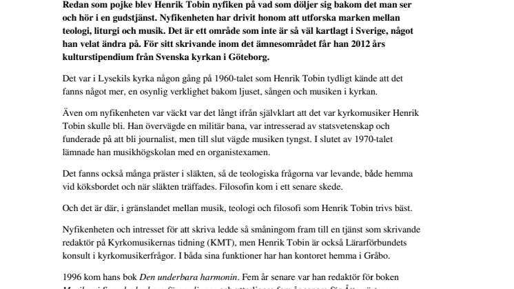 Henrik Tobin årets kulturstipendiat