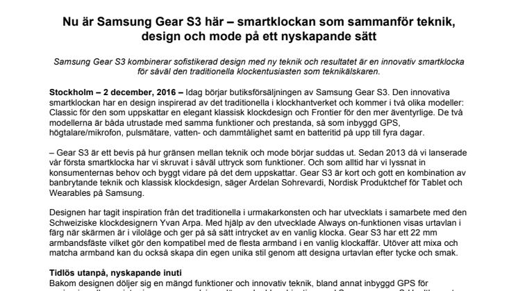 Nu är Samsung Gear S3 här – smartklockan som sammanför teknik, design och mode på ett nyskapande sätt