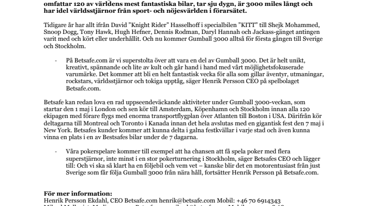 Betsafe.com blir ny officiell sponsor till Gumball 3000-rallyt 2010