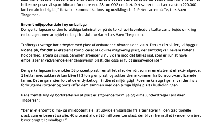 ​Nye kaffeposer med plante-plast sparer tonsvis af CO2