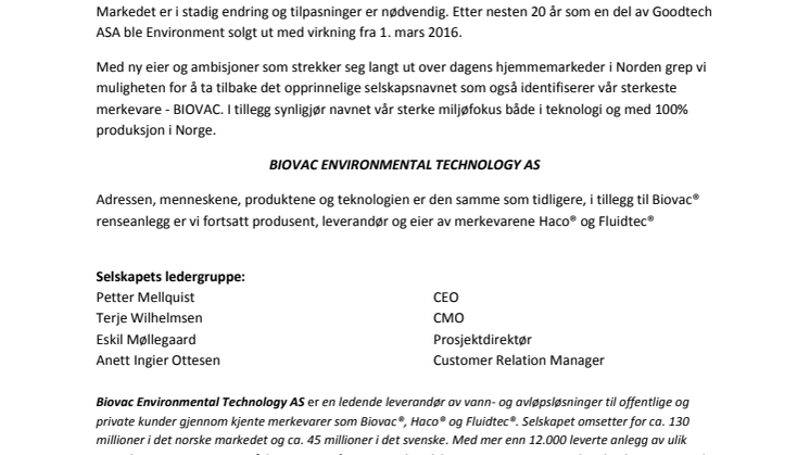 Vi endrer navn fra  Goodtech til Biovac