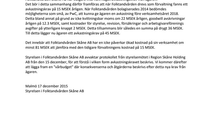 Ökade kostnader för Folktandvården 2016