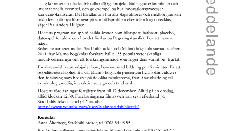 Design och social innovation inleder ”En akademisk kvart” på Stadsbiblioteket