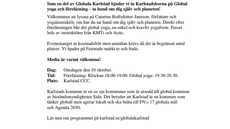 ​Varmt välkommen på föreläsning och global yoga!