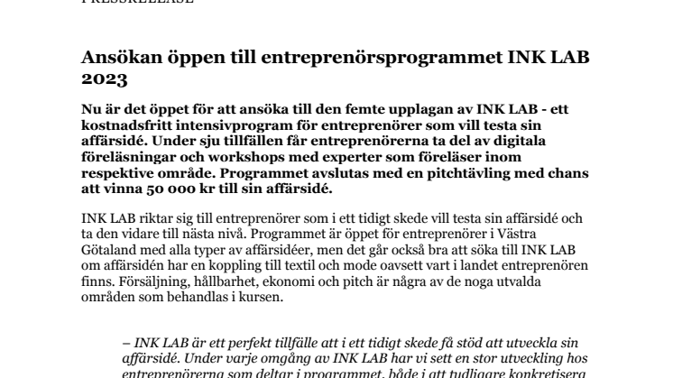 PM - Ansökan öppen till entreprenörsprogrammet INK LAB 2023.pdf
