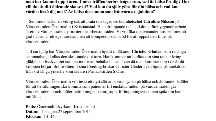 Vårdcentralen Östermalm samlar seniorer för att prata om hälsa