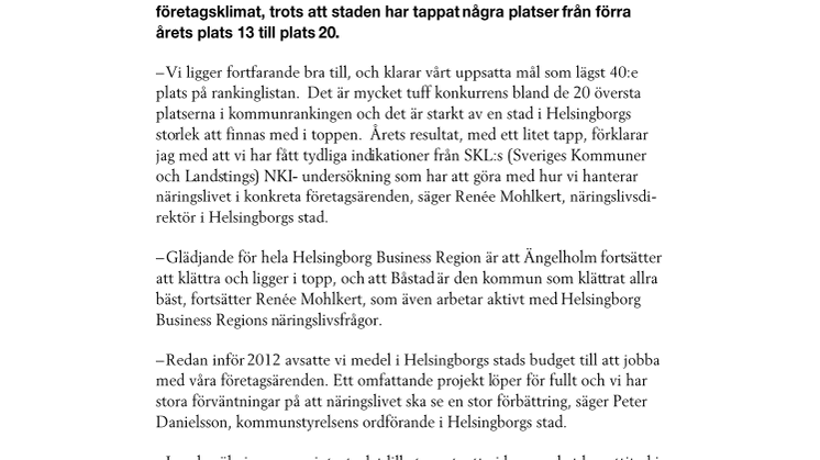 Helsingborg på plats 20 i årets näringslivsranking