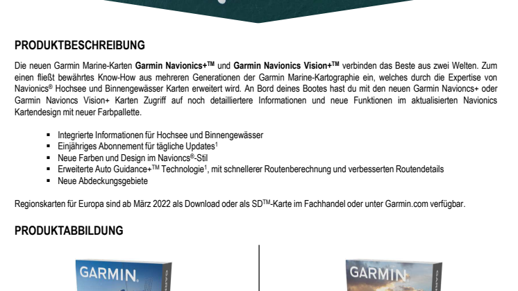 Datenblatt Garmin Navionics+ Vision+