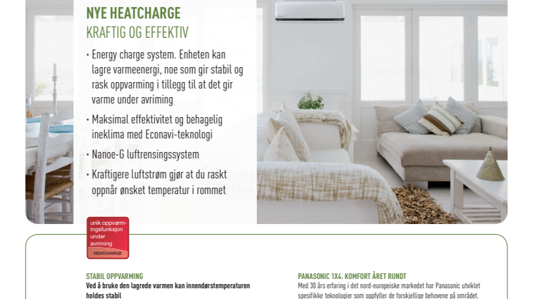Produktark Panasonic Heatcharge varmepumpe
