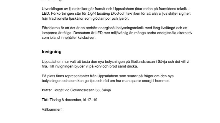 Uppsalahem testar framtidens ljus – LED