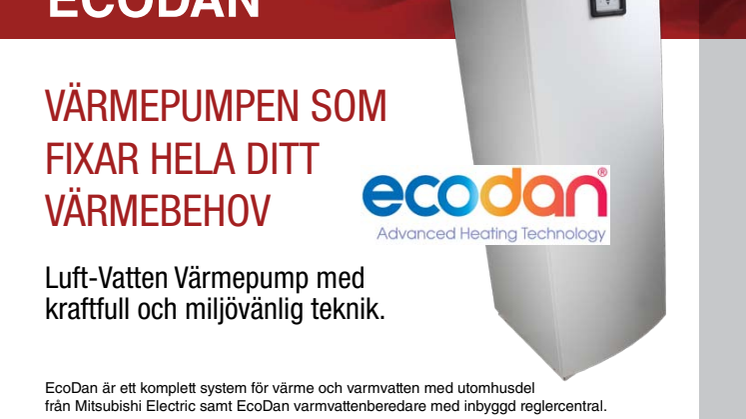 NY STORLEK – ECODAN LUFT-VATTEN VÄRMEPUMP 9,3 kW