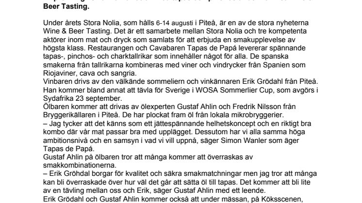 Stora Nolia lockar med smakupplevelser tillsammans med öl- och vinprovning