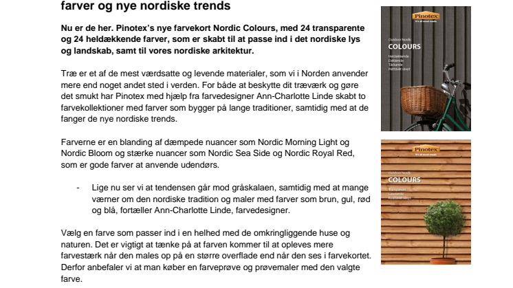 Pinotex Nordic Colours – to nye farvekort med traditionelle farver og nye nordiske trends