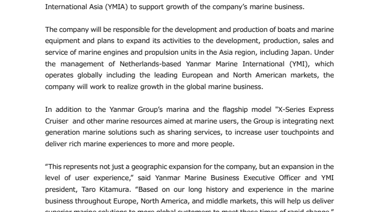 Yanmar Establishes New Marine Company in Asia