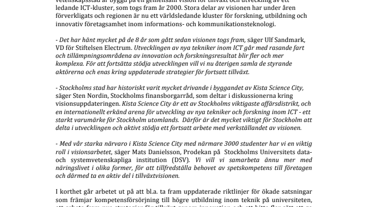 Stiftelsen Electrum samlar gamla och nya visionärer för att diskutera uppdaterad framtidsvision för Kista Science City